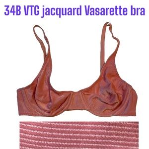 34B VTG Vasarette Vintage Bra Peachy-Pink Underwire Jacquard Striped Silky Bra
